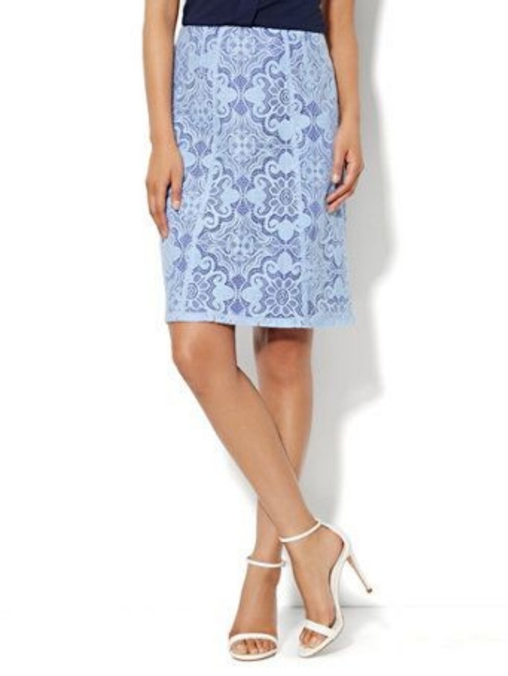 ​New York & Company Periwinkle Blue Lace Overlay A-Line Skirt Size 10